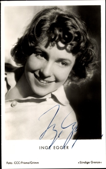 Postcard actress Inge Egger, Sinful Border, portrait, autograph