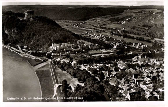 Postcard Kelheim an der Donau Lower Bavaria, aerial photograph, Befreiungshalle