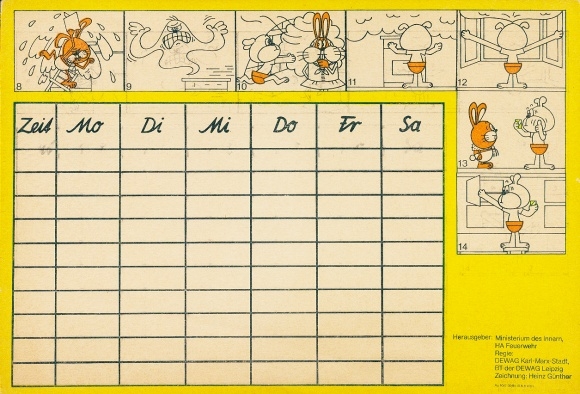 Fire brigade timetable, What happens when there is a fire, Drawings, Rabbit, Dog