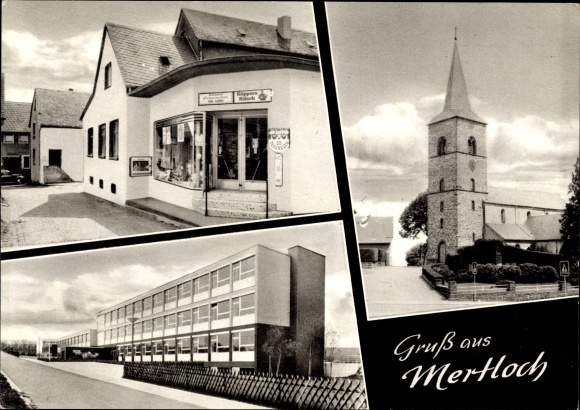 Ak Mertloch in Rheinland Pfalz, Kirche, Gaststätte, Gebäude