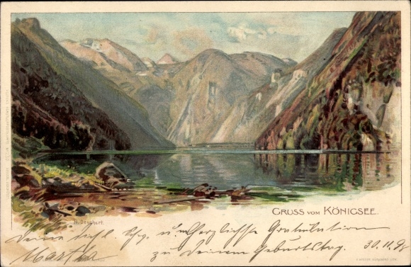 litho Königsee Königssee Opper-Beieren, meer, bergen