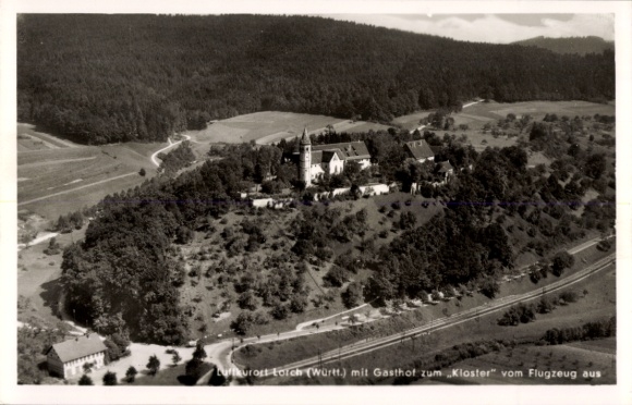 Ak Lorch im Landkreis Northeim, Fliegeraufnahme, Gasthof zum Kloster, Bahnstrecke