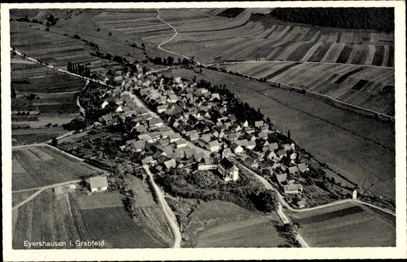 Postcard Eyershausen Bad Königshofen im Grabfeld, aerial photograph