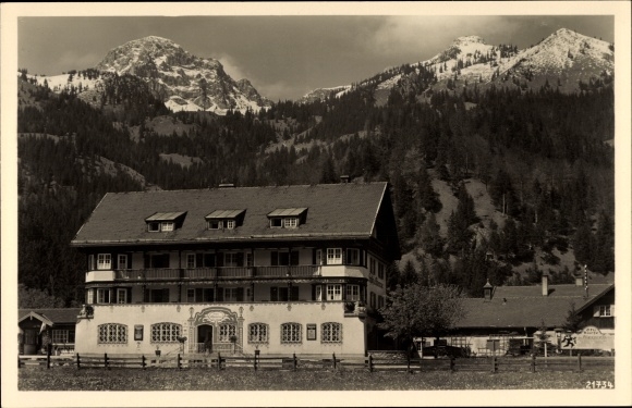 Postcard Bayrischzell in the Mangfall Mountains in Upper Bavaria, Hotel Alpenrose with Wendelstein