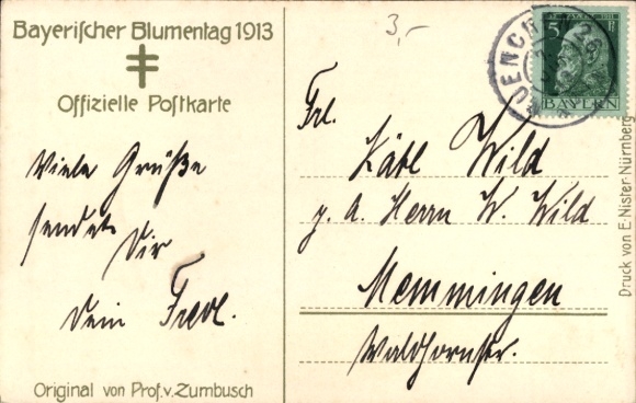 Artist Postcard by Zumbusch, Ludwig, Bavarian Flower Day 1913, Boy with Poppy Flower