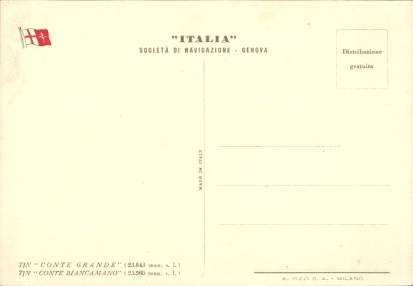 Postcard TN Count Grande, Count Biancamano, Italia di Navigation, steamship