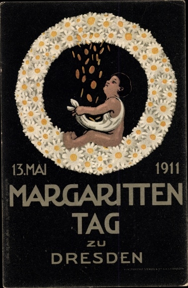 Artist PC Dresden, Margaritten Day 1911, flower day, wreath, money rain