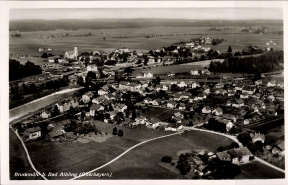 Postcard Bruckmühl in Upper Bavaria, aerial photograph