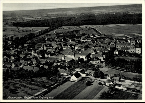 Postcard Schwarzach im Odenwald Baden, aerial photograph