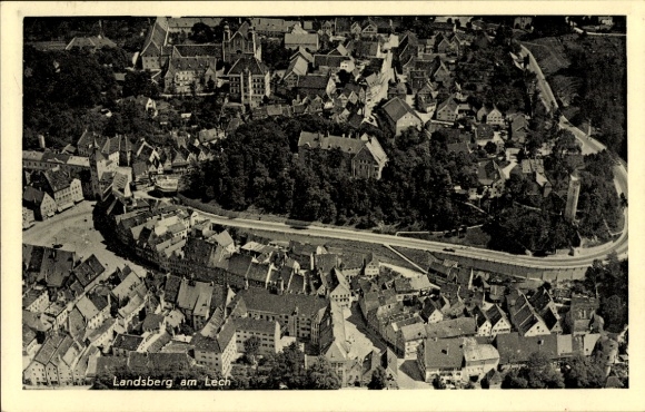 Postcard Landsberg am Lech Upper Bavaria, aerial view of cityscape, architecture