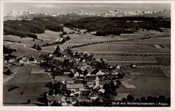 Postcard Wolfertschwenden in Unterallgäu, aerial photograph