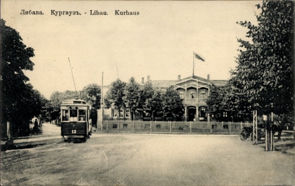 Postcard Liepaja Libau Latvia, Kurhaus, tram 13