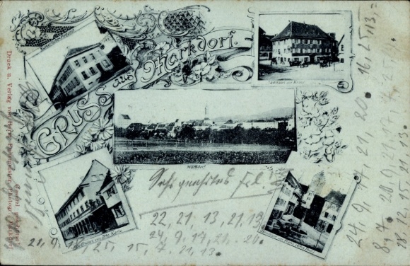 Postcard Markdorf Bodenseekreis Baden, general view, post office, guesthouse