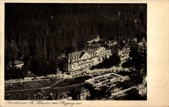 Postcard St. Blasien in the Black Forest, aerial photograph of the sanatorium