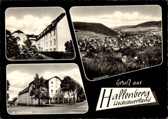 Postcard Hallenberg in Sauerland, total view, St. Josefshaus