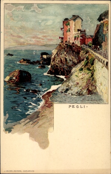 Artist Chromo-Litho Wielandt, Manuel, Pegli Genova Genoa Liguria, Sea View