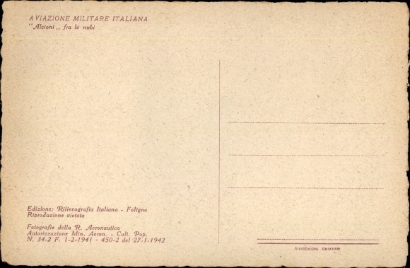 Postcard Italian military aircraft in the air, Alcioni