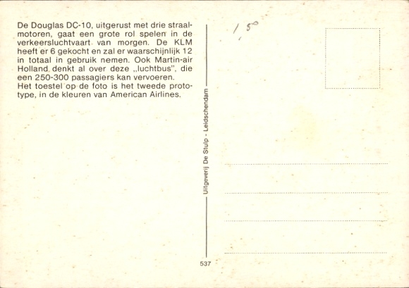 Postcard Douglas DC 10, passenger aircraft, American Airlines