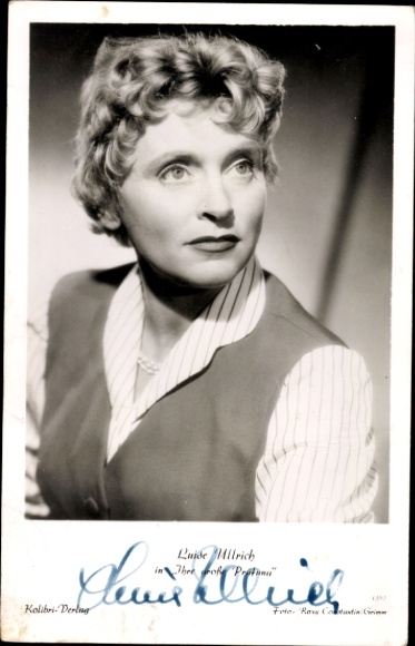 Postcard actress Luise Ullrich, portrait, her big test, autograph