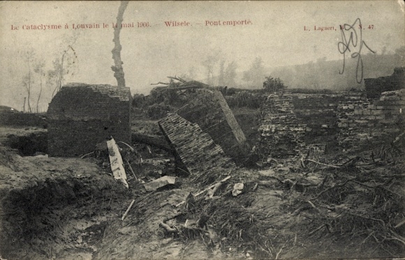 PC Wilsele Louvain Leuven Flemish Brabant, destroyed bridge, ruins, debris field, Wilsele, 1906