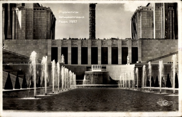 Ansichtkaart Parijs XVI Trocadéro, fonteinen, fonteinen, Trocadéro, 1937, internationale tentoonstelling