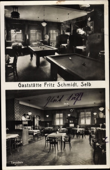 Ak Selb in het Fichtelgebergte in Opper-Franken, restaurant Fritz Schmidt, biljarttafels, danszaal