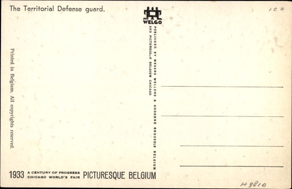 Artist Postcard Dratz, Jean, Chicago World's Fair 1933, Picturesque Belgium, Territorial Defense guard