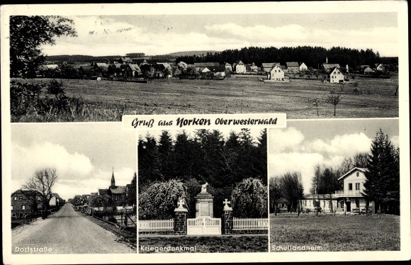 Postcard Norken in the Westerwald, war memorial, village street, school camp, view of the town