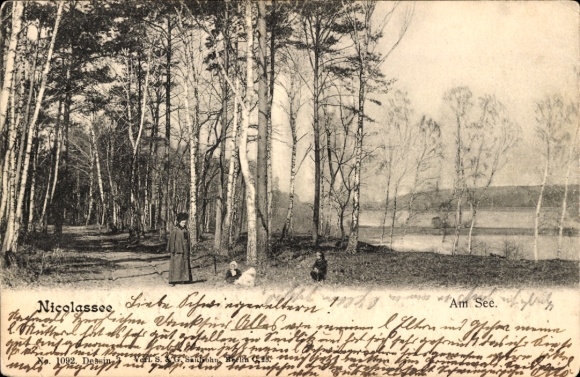 Postcard Berlin Zehlendorf Nikolassee, path along the lakeshore