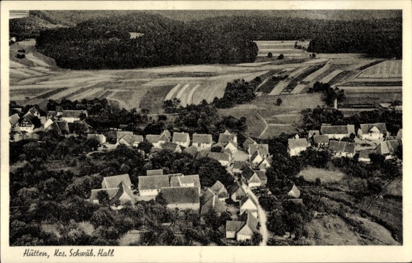 Postcard Hütten Mainhardt district Schwäbisch Hall Württemberg, aerial photograph