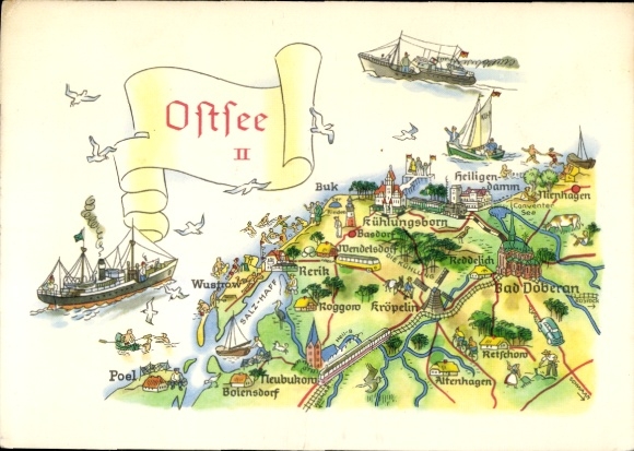 Maps Postcard Rerik, Baltic Sea, Buk, Wustrow, Poel, Kühlungsborn, Bad Doberan