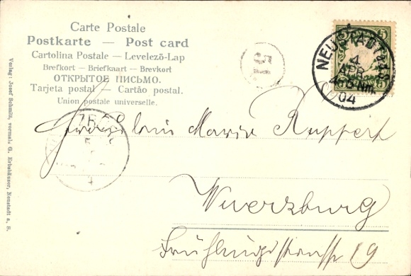 Postcard Bad Neustadt an der Saale Lower Franconia, panoramic view of the city, mountains in the background, Besch