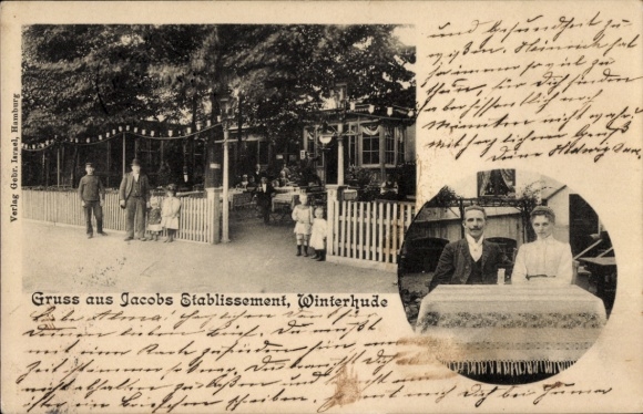 Postcard Hamburg Nord Winterhude, Jacobs Etablissement