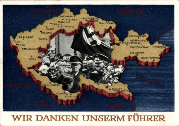 Postal stationery Postcard We thank our Führer, Sudetenland, Bohemia, Moravia, Hitler