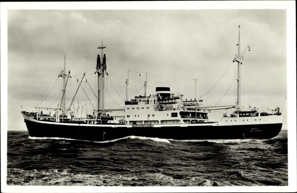 Postcard steamer MS Ares, MS Achilles class, Royal Netherlands Steamship Co., KNSM