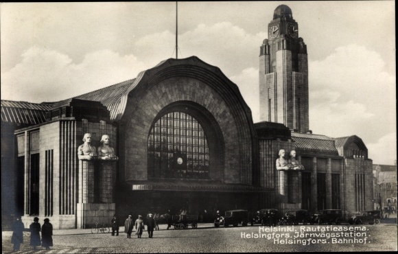 Postcard Helsinki Helsingfors Finland, Train Station