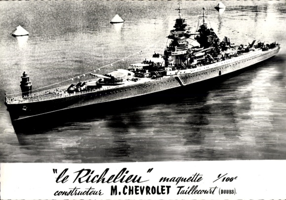Ak Französisches Kriegsschiff Richelieu, Modellschiff, M. Chevrolet