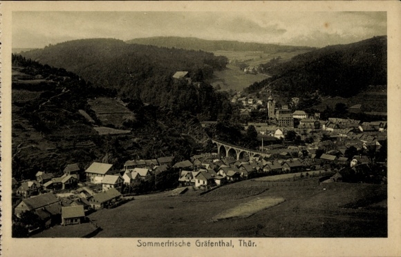 Postcard Gräfenthal in Thuringia, panoramic view of the town
