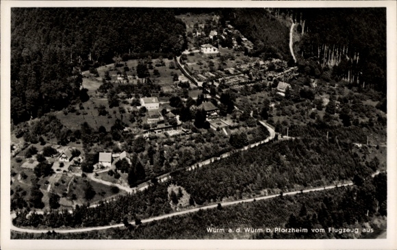 Postcard Würm Pforzheim in the Black Forest, aerial view of Wurm ad Würm, Pforzheim, rural landscape