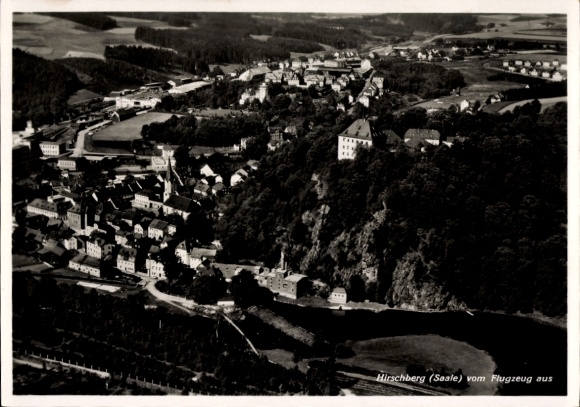 Postcard Hirschberg an der Saale, aerial photograph
