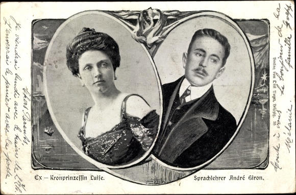 Passepartout Ak Ex. Kronprinzessin Luise von Österreich Toskana, Sprachlehrer André Giron