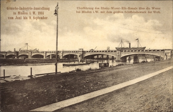 PC Minden in Westphalia, transfer of the Rhine-Weser-Elb Canal via the Weser, ship lift