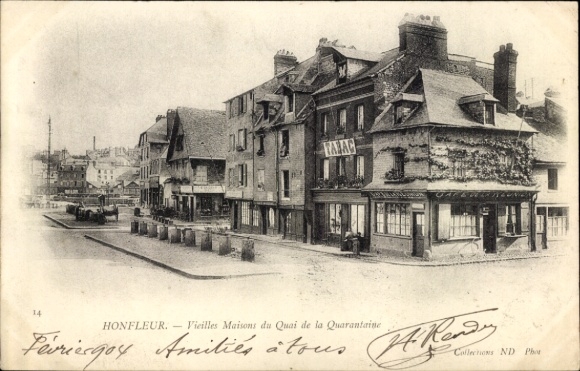 Ak Honfleur Calvados, Ansicht der alten Häuser am Quai de la Quarantaine, Talac, Stadtansicht, 