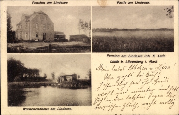 Postcard Linde in the Mark Löwenberger Land, guesthouse at Lindesee, R. Lade, weekend house at Lindesee