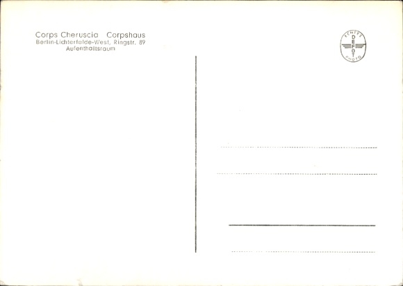 Studentika Postcard Berlin Lichterfeste West, Corpshaus Corps Cheruscia, Ringstr. 89, Common Room