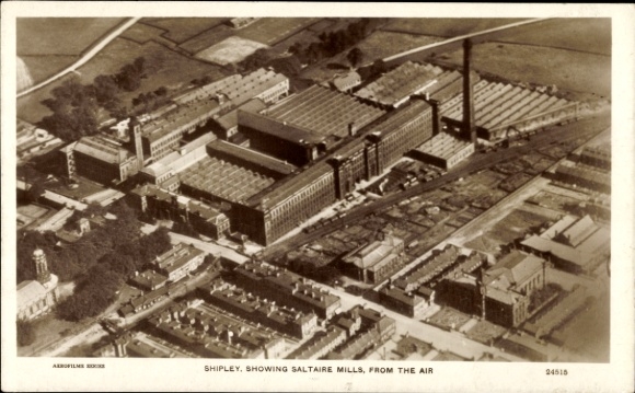 Postcard Shipley Yorkshire, Saltaire Mills, aerial photograph
