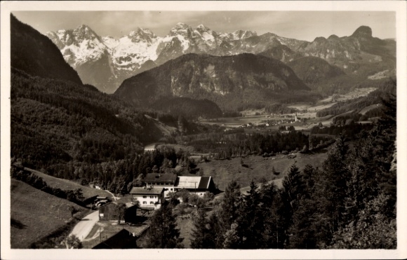 Postcard Unken in Salzburg, Gasthaus Melleck on the state border, panorama, Lofener Steinberge