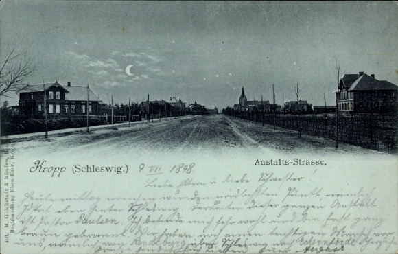 Mondschein Ak Kropp in Schleswig, Anstalts-Straße