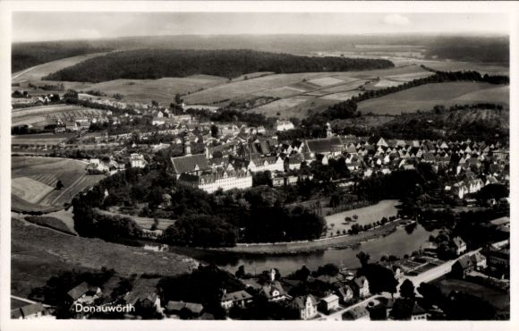 Postcard Donauwörth in Swabia Bavaria, aerial photograph