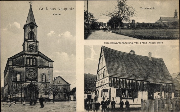 PC Neupfotz Neupotz in der Pfalz, church, grocers Franz Anton Heid, general view